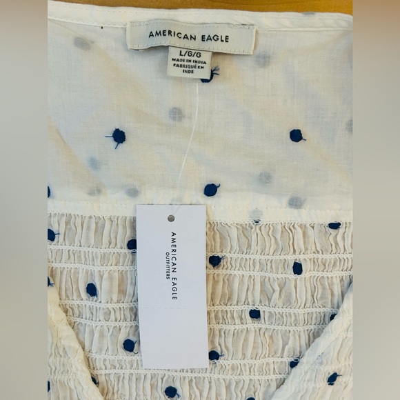 NEW American Eagle White/ Blue Polka Dot Tie-front Crop Shirt size Large NWT - Picture 10 of 13